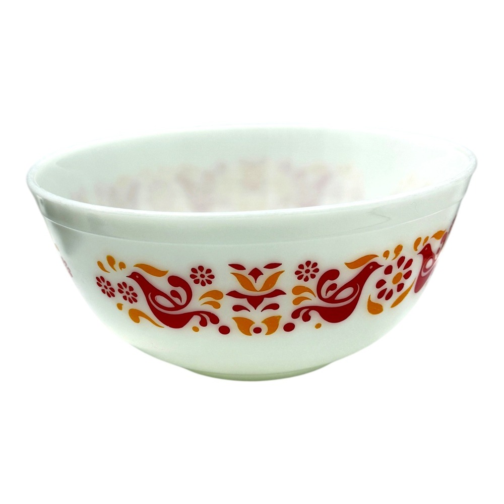 Pyrex Mixing Bowl Friendship Red Orange Birds White 403 2.5 QT Vintage 70s